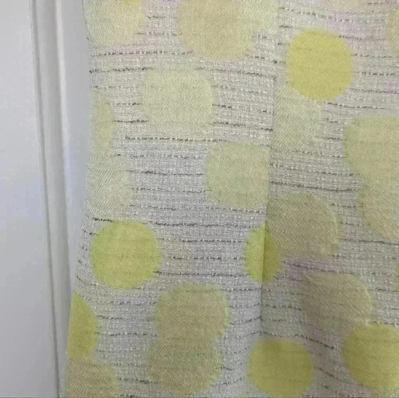 ANN TAYLOR | Women's Ivory/Yellow Polka Dot Tweed Sleeveless Midi Dress - Picture 2 of 5